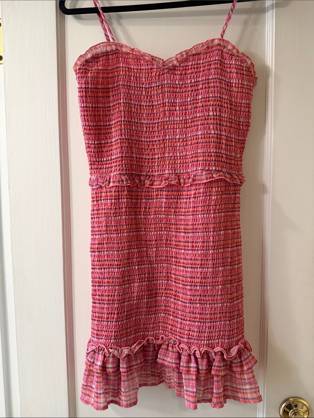 Aqua Coral Pink Smocked Ruffle Mini